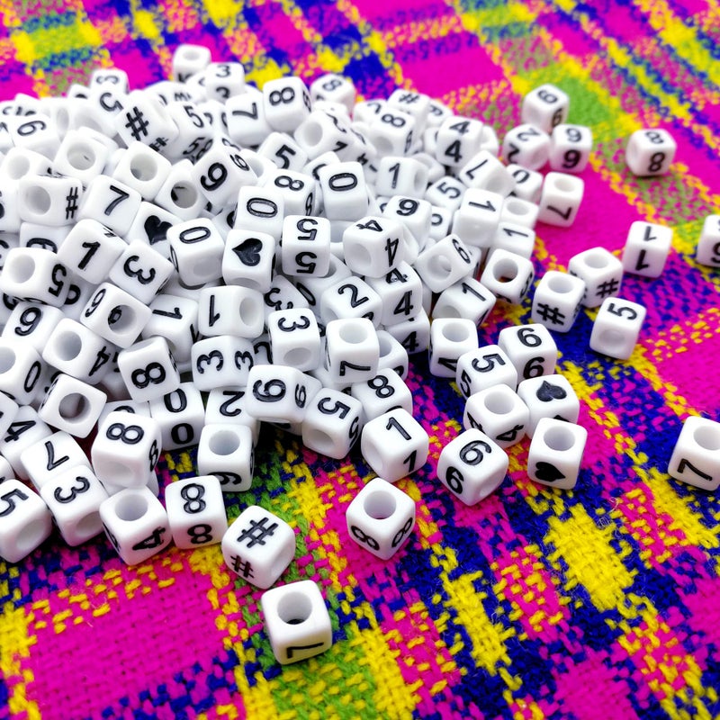 Looconi Amaney 480pcs Square Number 0-9 Symbol # and Heart Beads 6x6mm White Acrylic Beads - Image 3